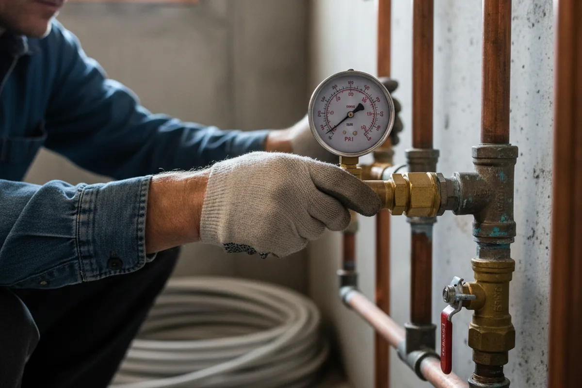 Pressure testing a repaired line during Water Line Repair in Mineola